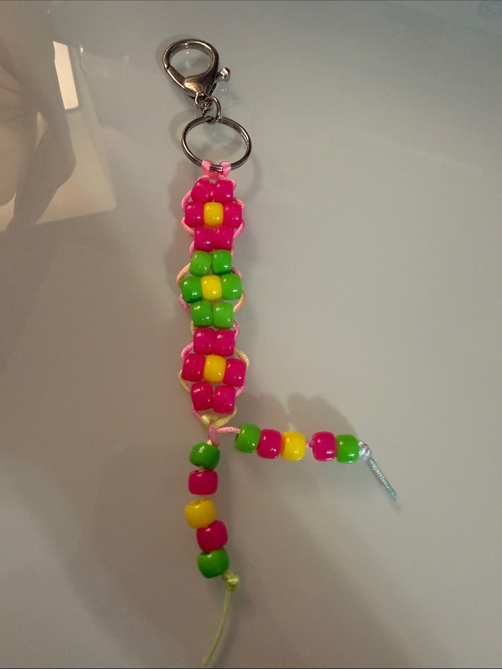 Beaded Flower Keychain - Neon Pink, Green & Yellow